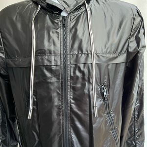 Men’s “NSF” Black Shiny Hooded Windbreaker